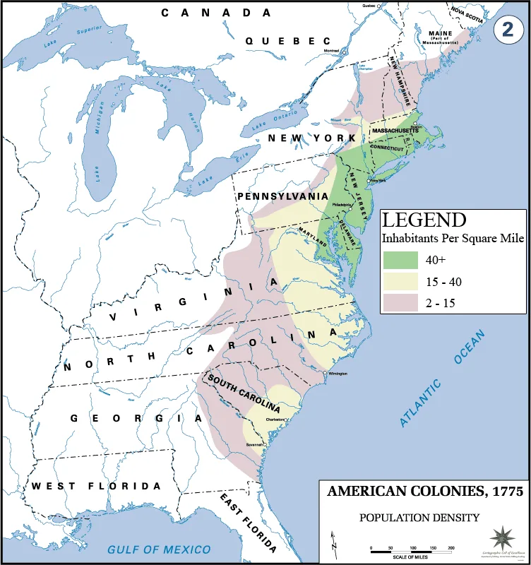 Population Density Across the American Colonies in 1775