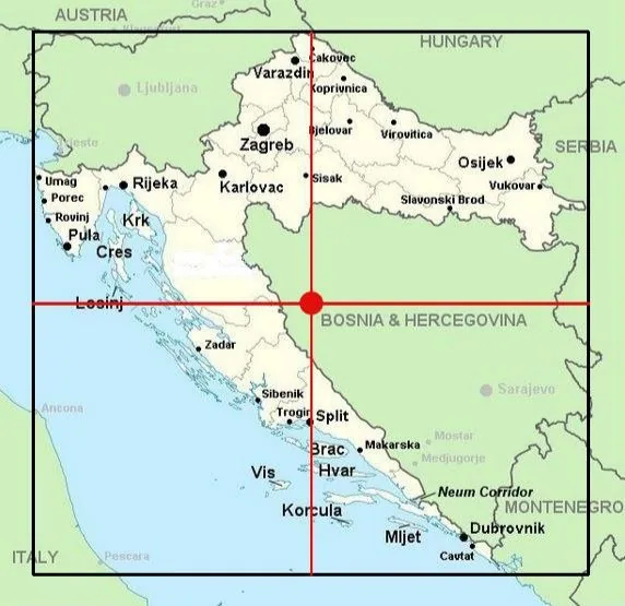 Croatia's Center is in Bosnia & Herzegovina