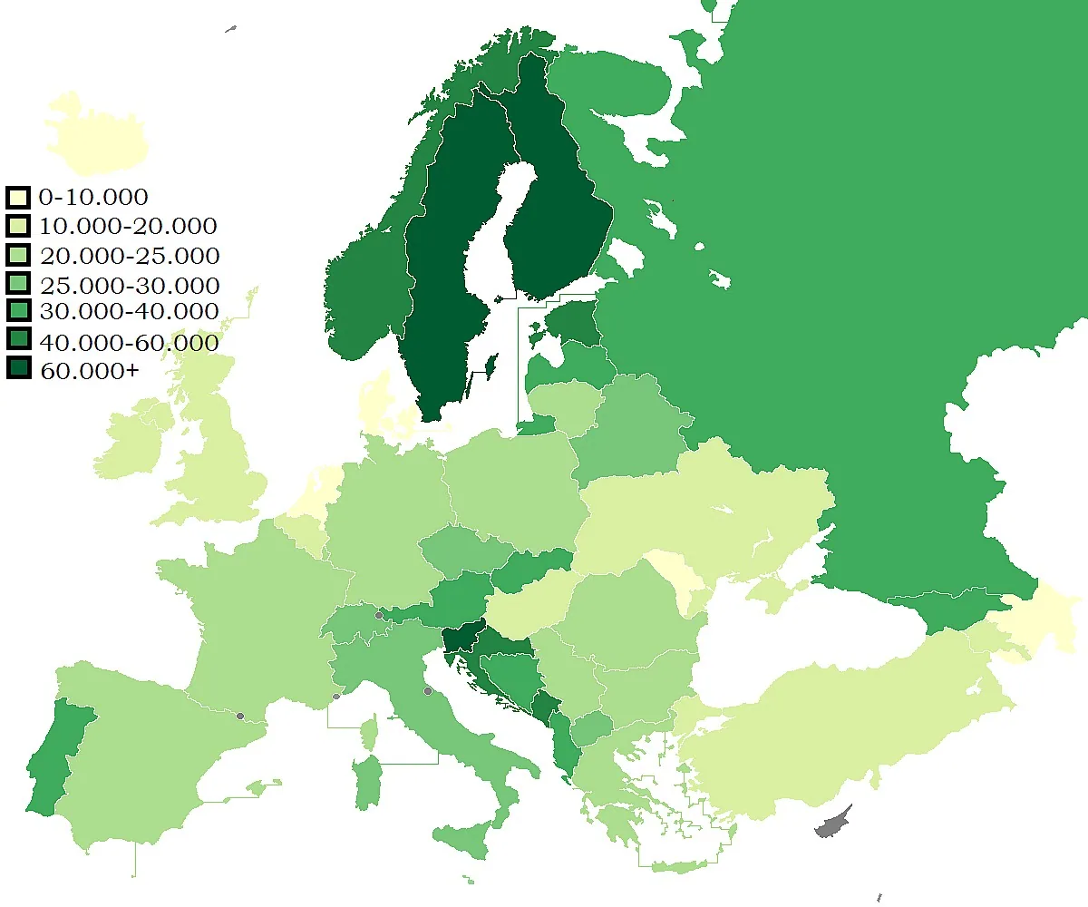 Europe's Tree Density per sqm