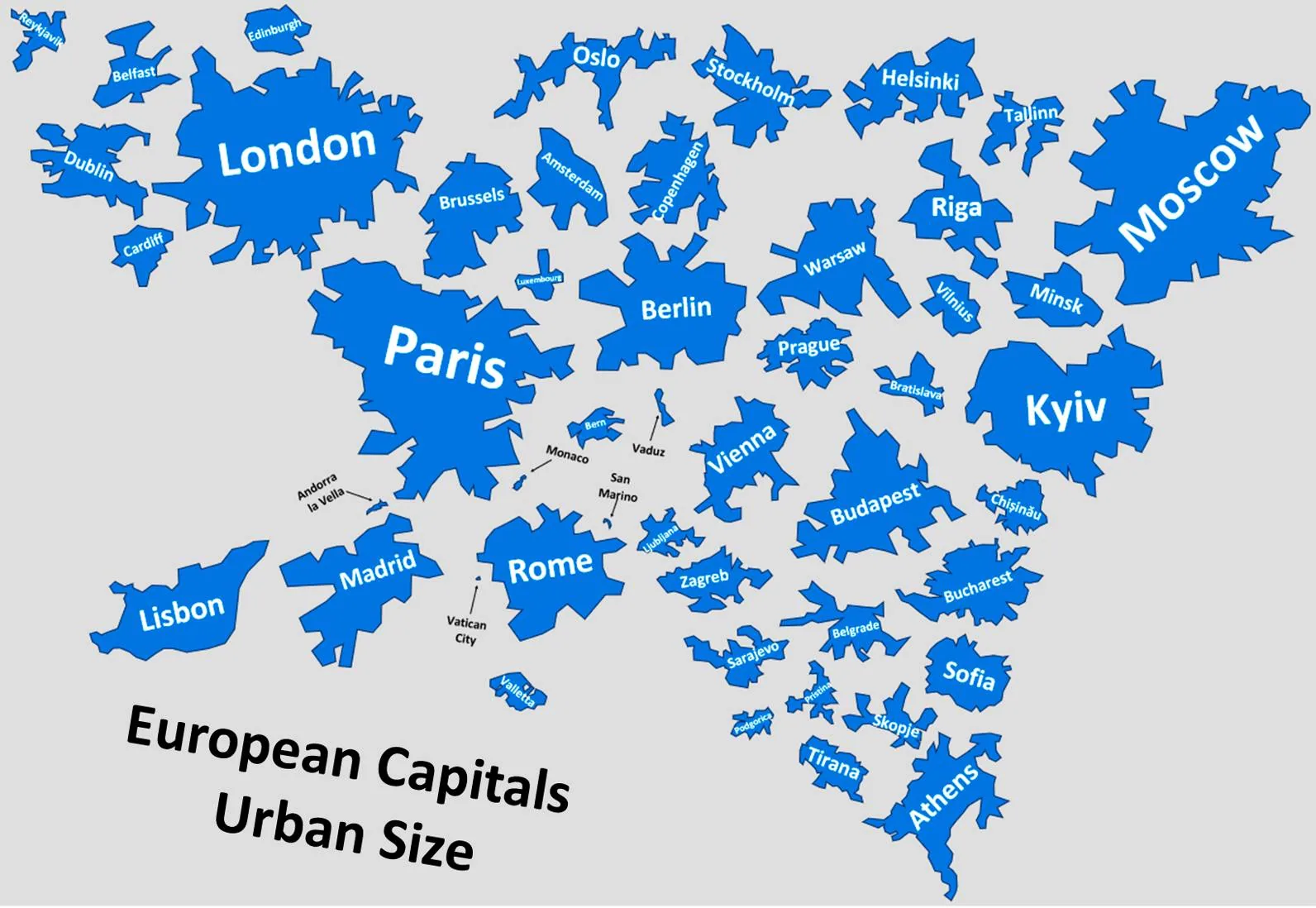 The Size of European Capitals' Urban Areas