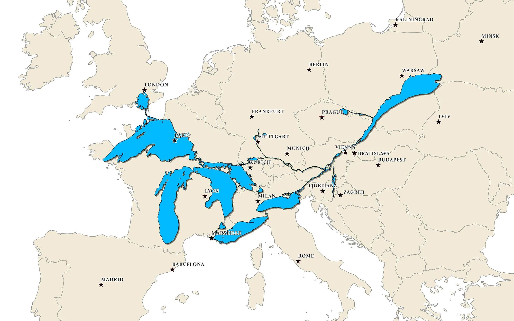 Great Lakes & St. Lawrence River Over Europe