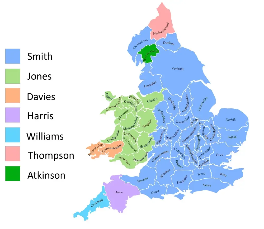 Most Common Surnames In England & Wales (1881)