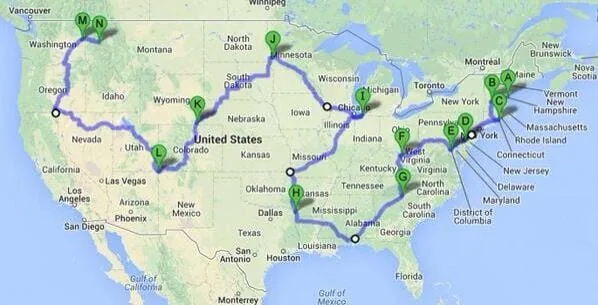 U.S. Shortest Mainland Driving Route