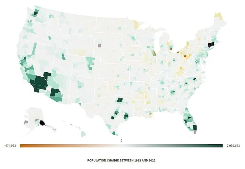 Where America Grew (and Shrank) Over 40 Years