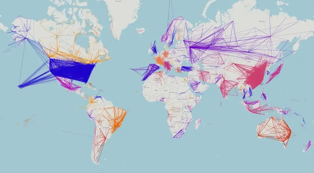 World's Domestic Air Routes Map